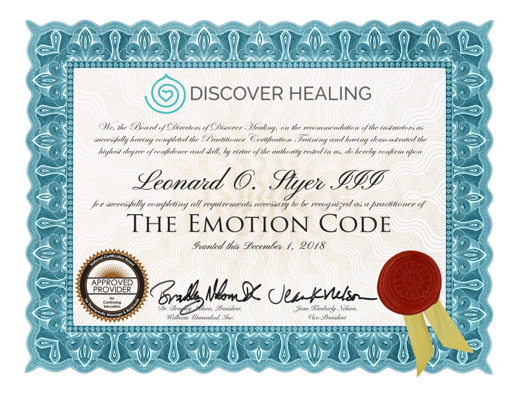 leonard o styer iii certificate emotion code